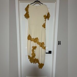 Elegant Cream and Gold Lace Dress
